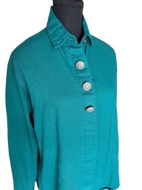 ROUGHRIDER BY CIRCLE T Vintage Teal Turquoise Button Down Shirt Western Medium